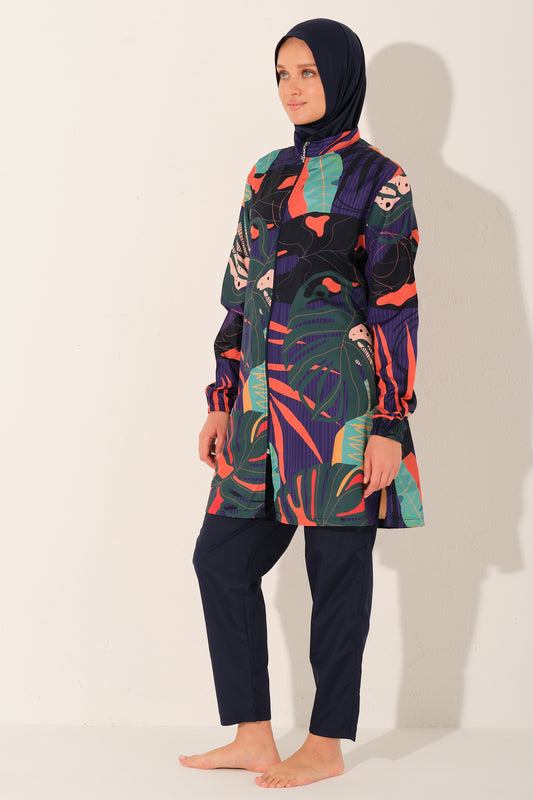 Premium 5-Piece Tropical Burkini Set | Full Coverage Swimwear Heba Boutique