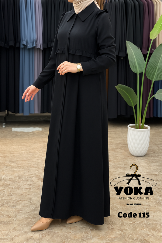 Black Crepe Abaya – Modest Elegant Long Sleeve Dress