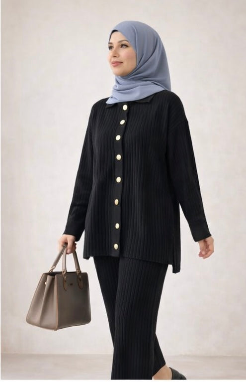 Ribbed Knit Modest Two-Piece Set – Free Size Heba Boutique
