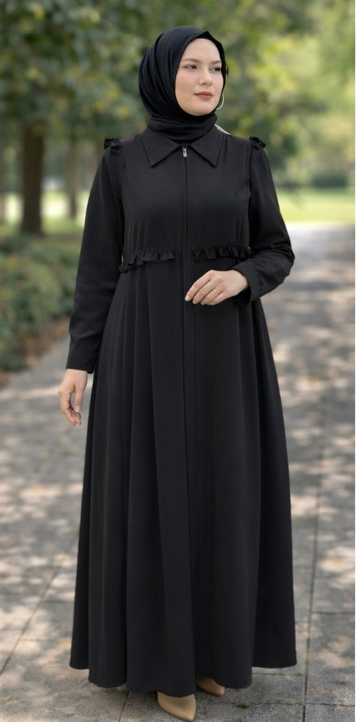Black Crepe Abaya – Modest Elegant Long Sleeve Dress