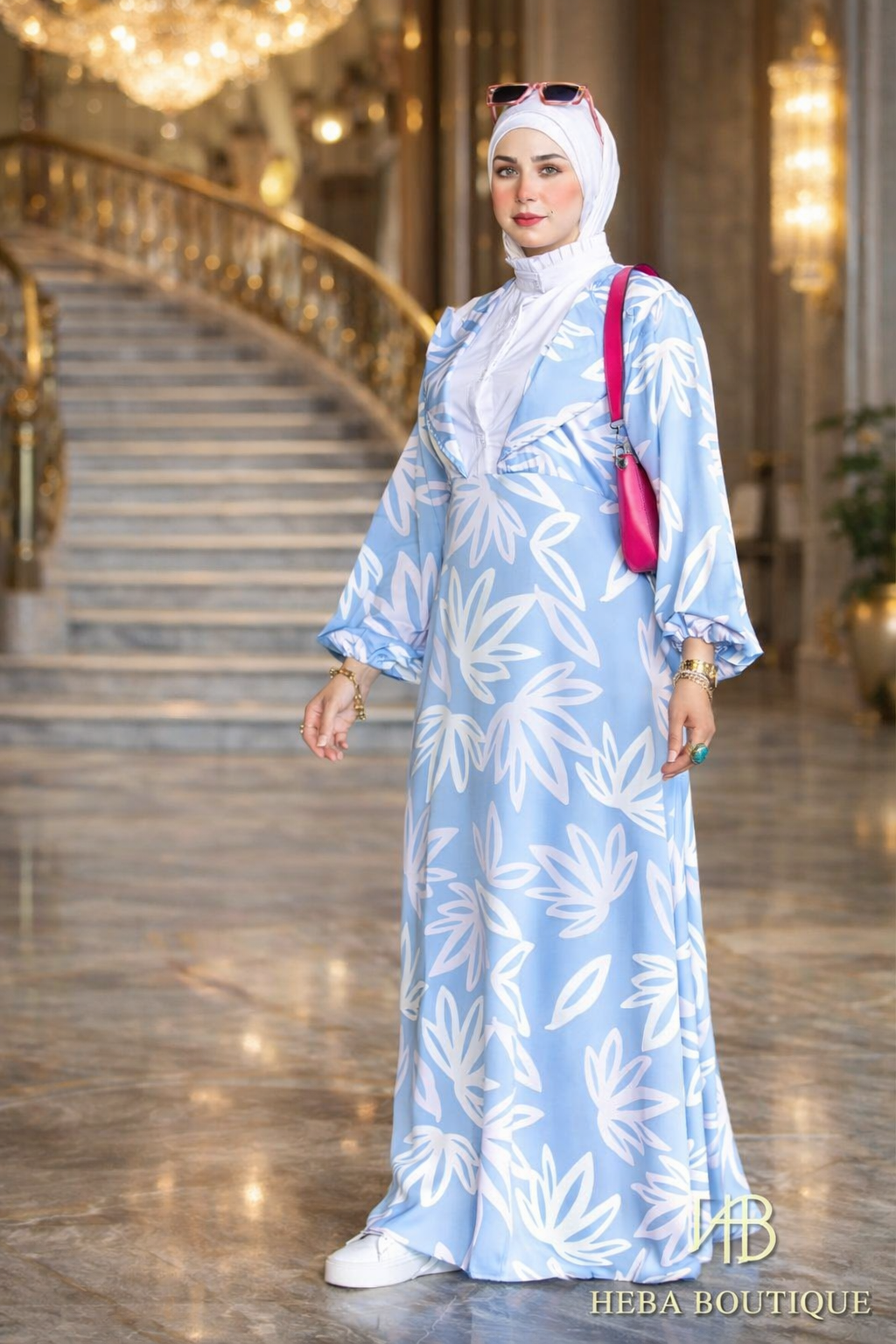 Blue Leaf Italian Crepe Maxi Dress – Modest & Elegant