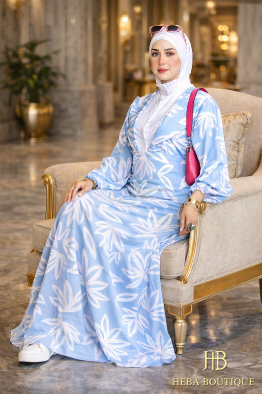 Blue Leaf Italian Crepe Maxi Dress – Modest Style