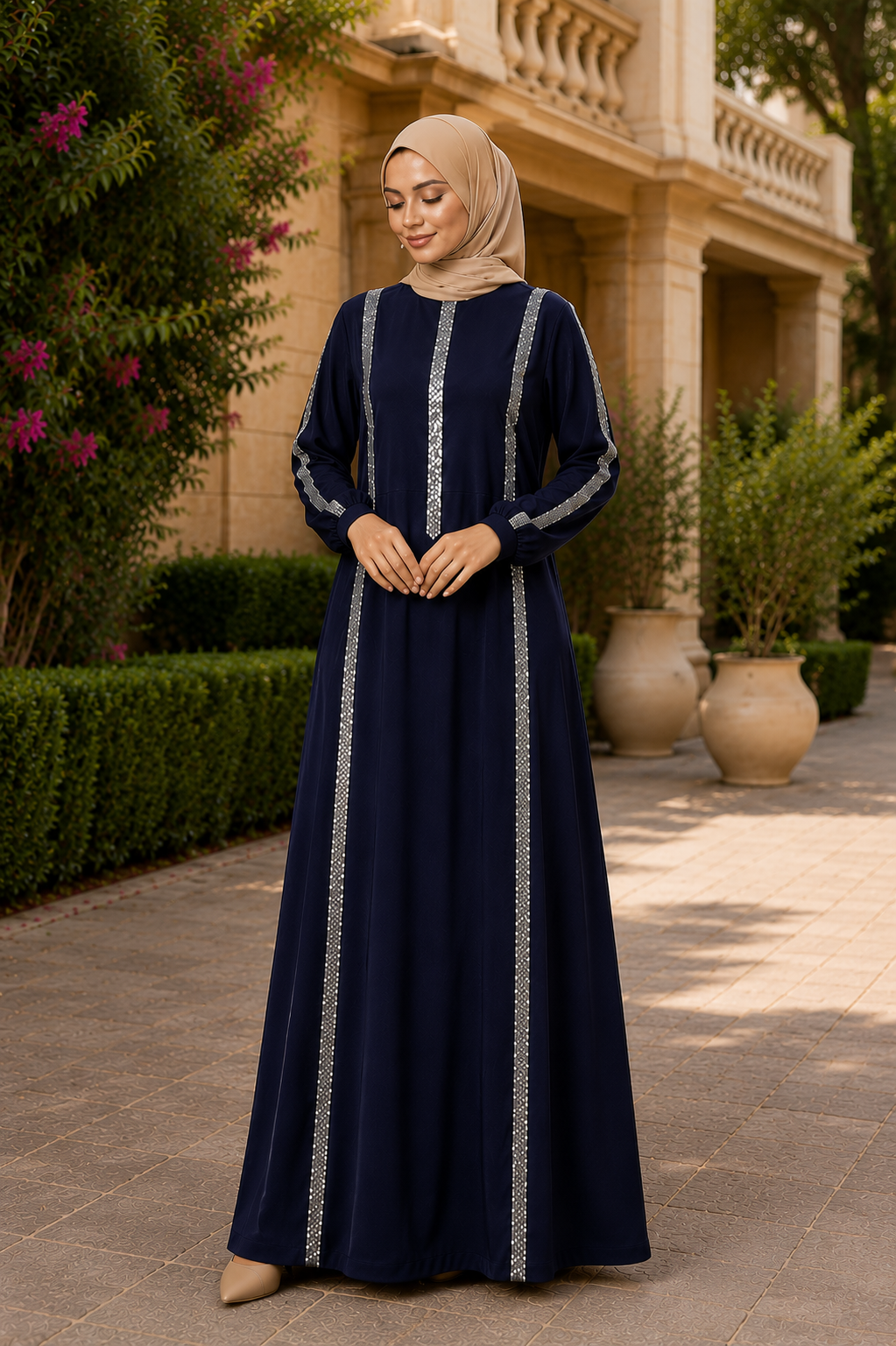 Elegant Modest Abaya with Shimmering Trim Heba Boutique