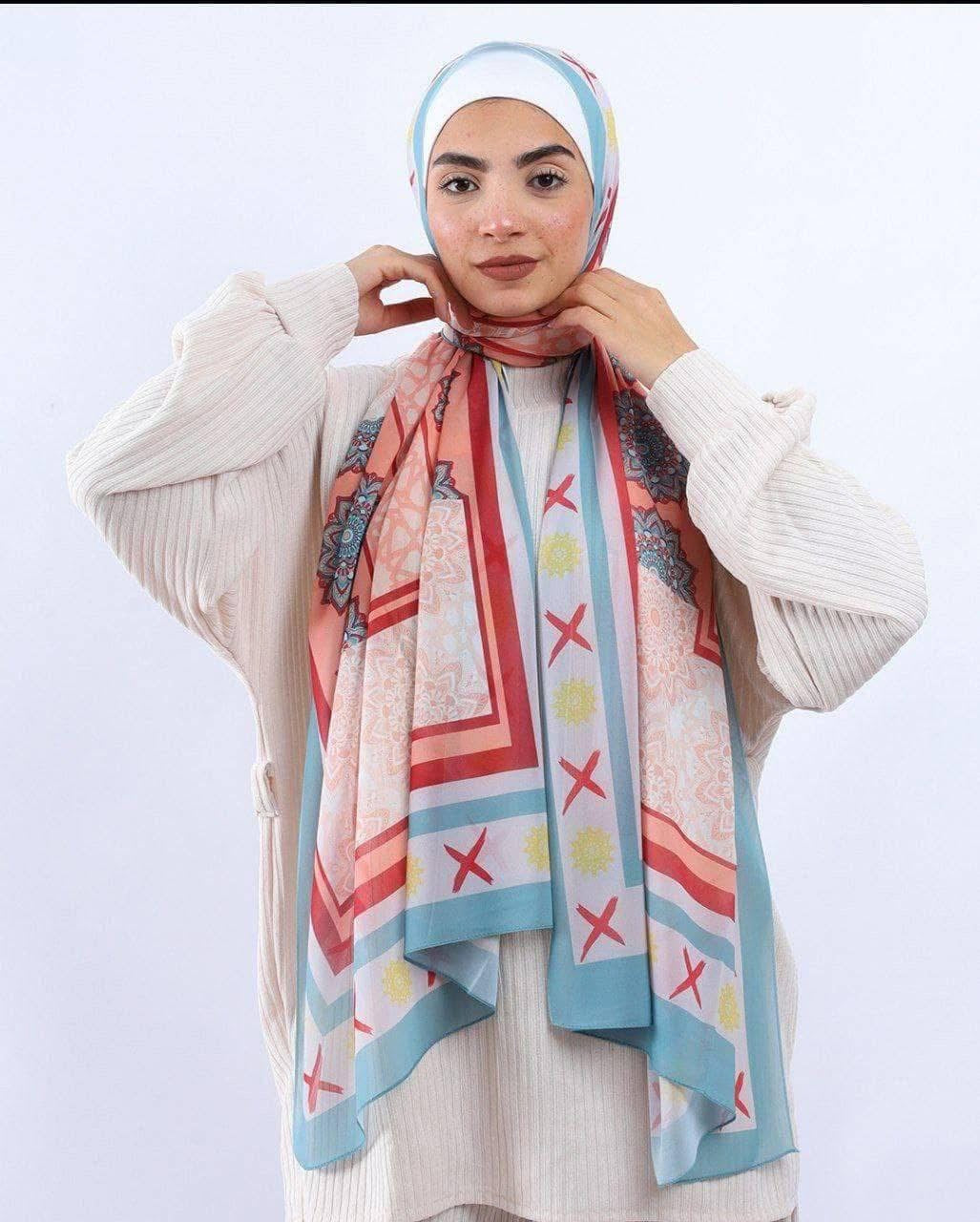 🧕 Digital Printed Crêpe Chiffon Hijab – Elegant & Practical