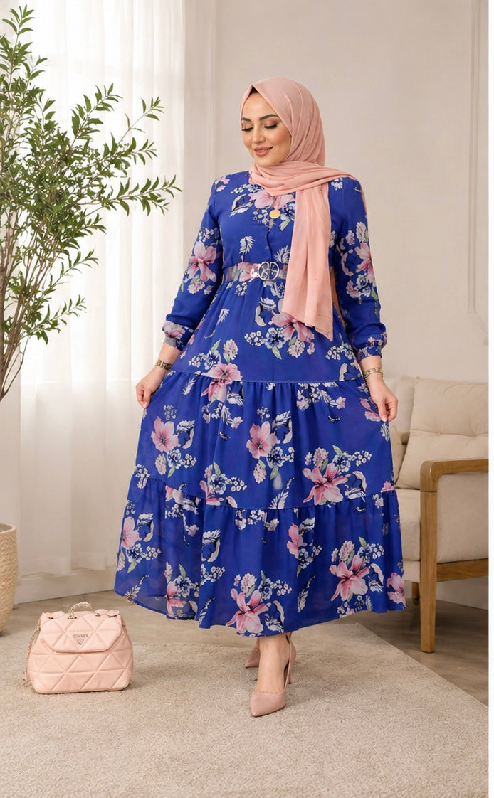 Chiffon Floral Modest Dress Heba Boutique