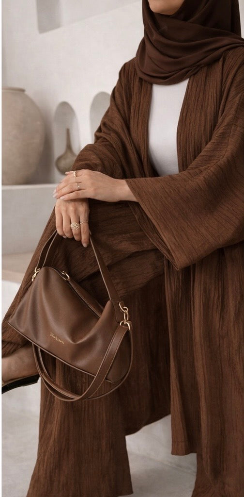 Elegant Open Abaya Set – Premium Fresca Fabric | Modest Style Heba Boutique