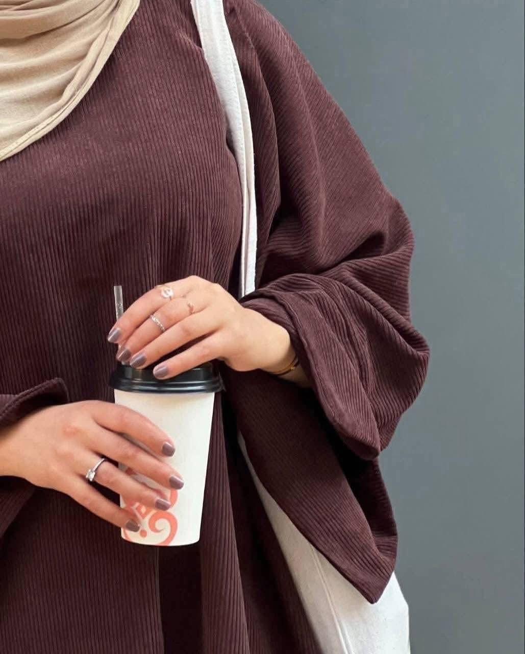 Velvet Ribbed Winter Abaya Dress – Elegant & Modest