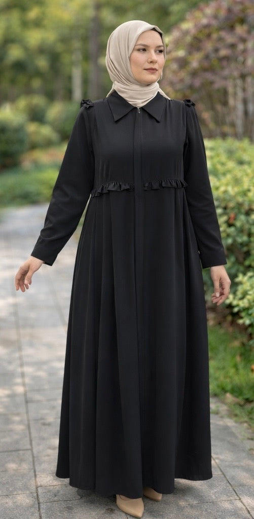 Black Crepe Abaya – Modest Elegant Long Sleeve Dress