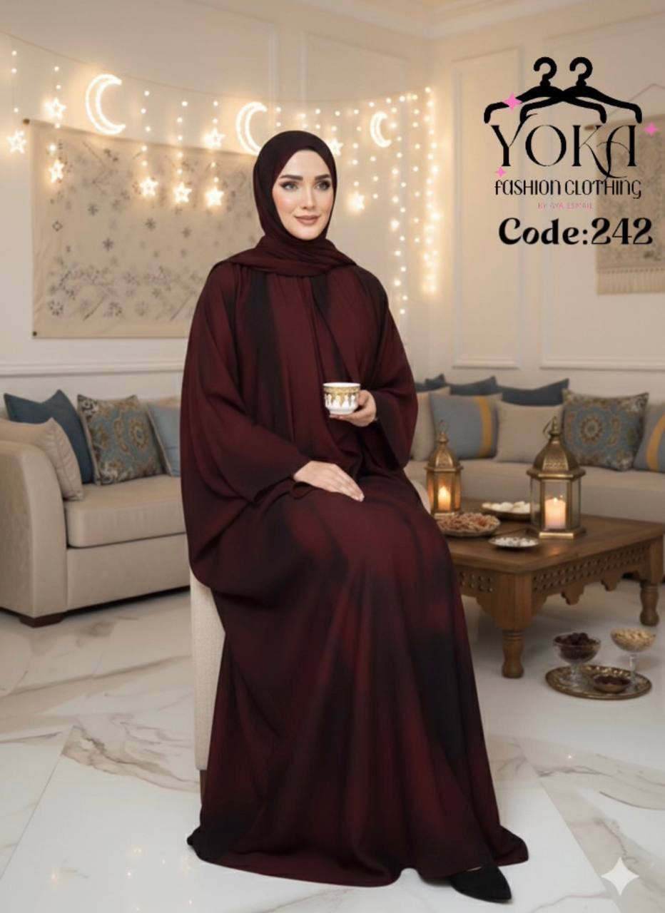 Burgundy Soft Crepe Modest Abaya – Elegant Free Size
