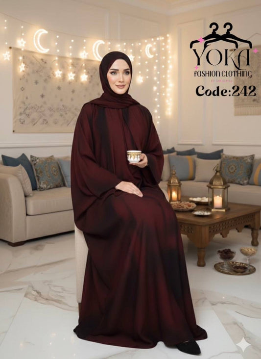 Burgundy Soft Crepe Modest Abaya – Elegant Free Size