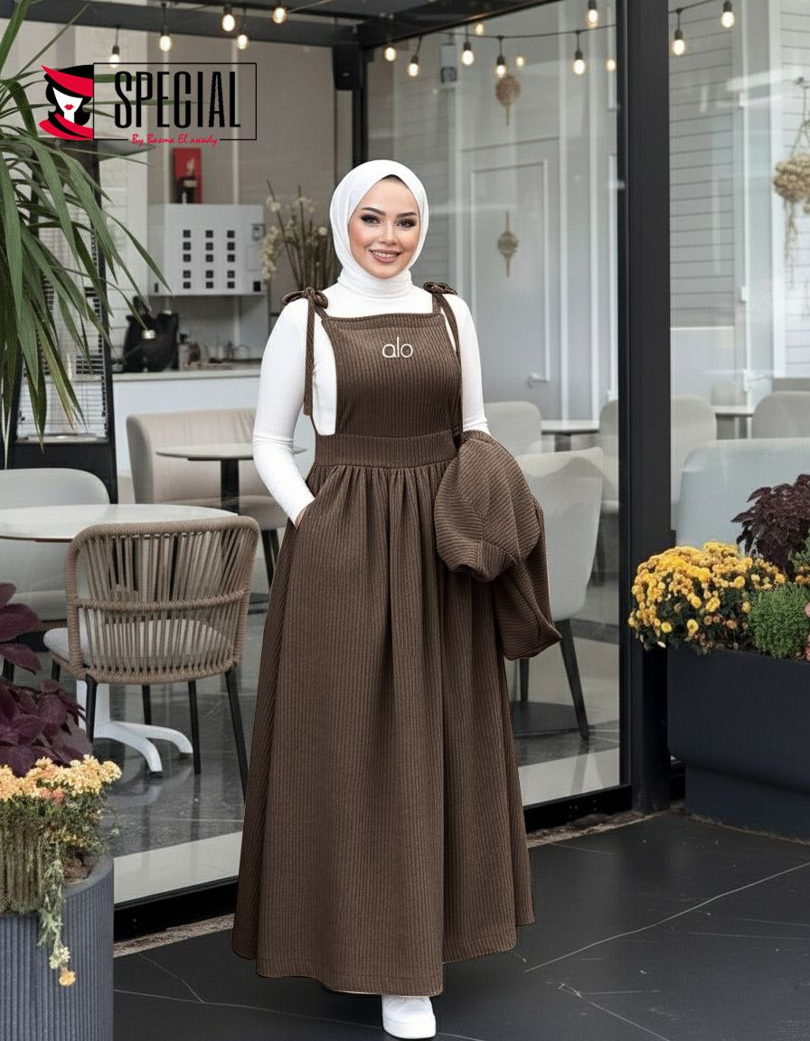 Ribbed Synthetic Velvet Two-Piece Modest Dress Set