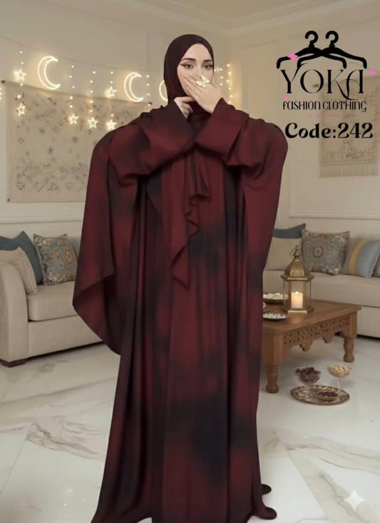 Burgundy Soft Crepe Modest Abaya – Elegant Free Size