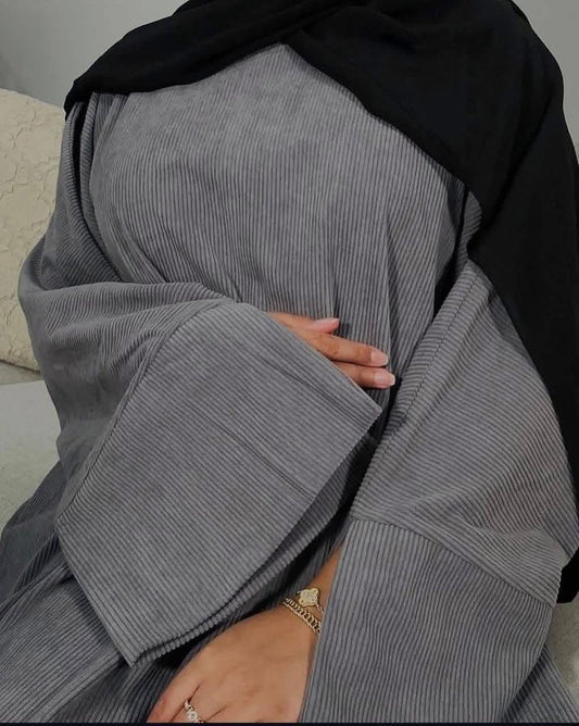 Velvet Ribbed Winter Abaya Dress – Elegant & Modest