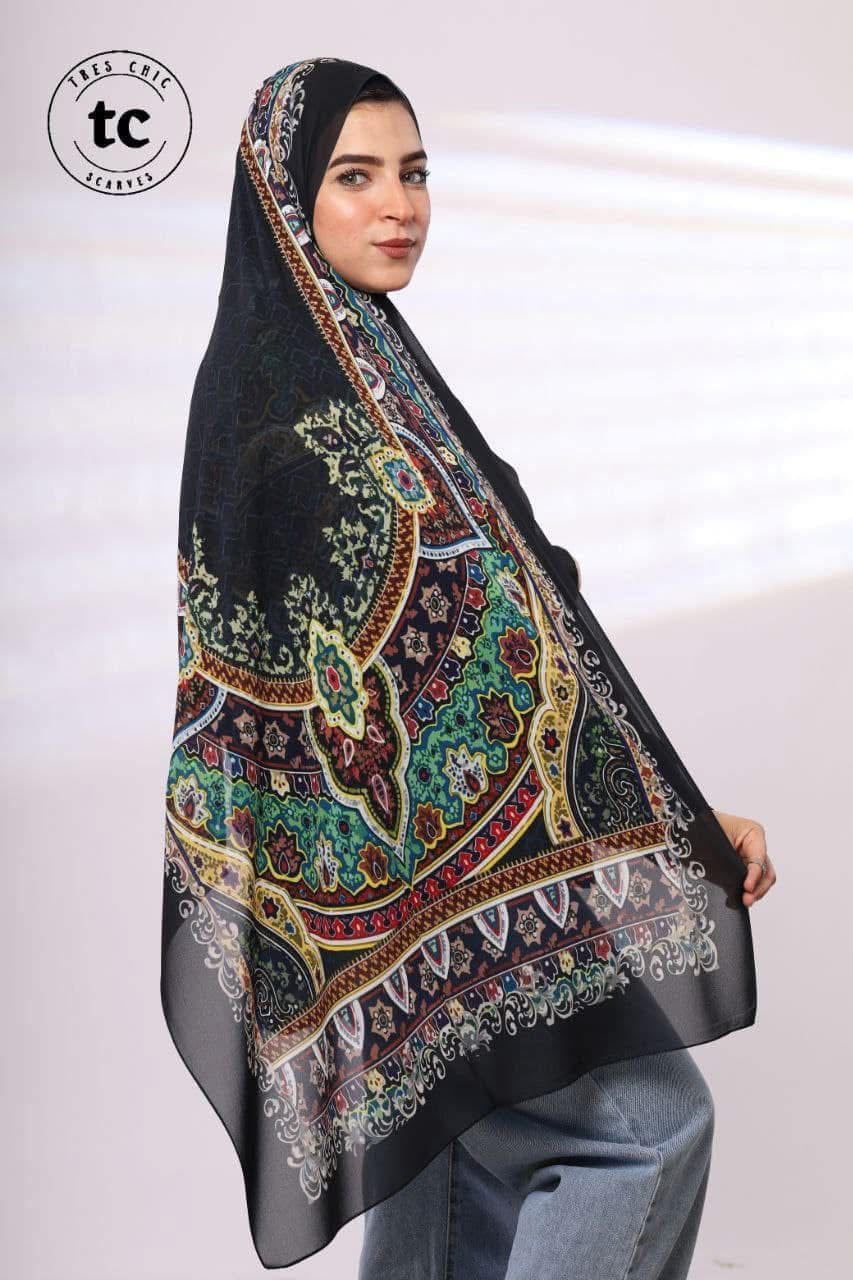 🧕 Digital Printed Crêpe Chiffon Hijab – Elegant & Practical