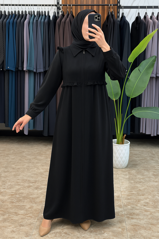 Black Crepe Abaya – Modest Elegant Long Sleeve Dress