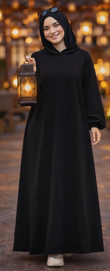 Ribbed Synthetic Velvet Modest Hoodie Dress Heba Boutique