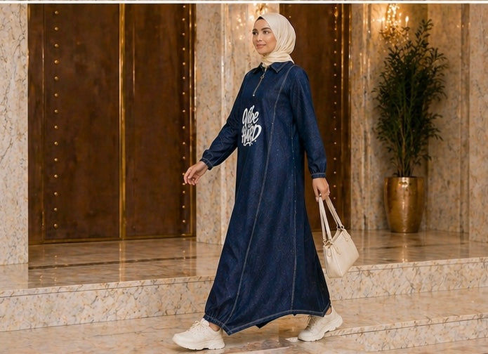 ✨ Modest Denim Maxi Dress – Effortless Everyday Look (M–3XL) Heba Boutique