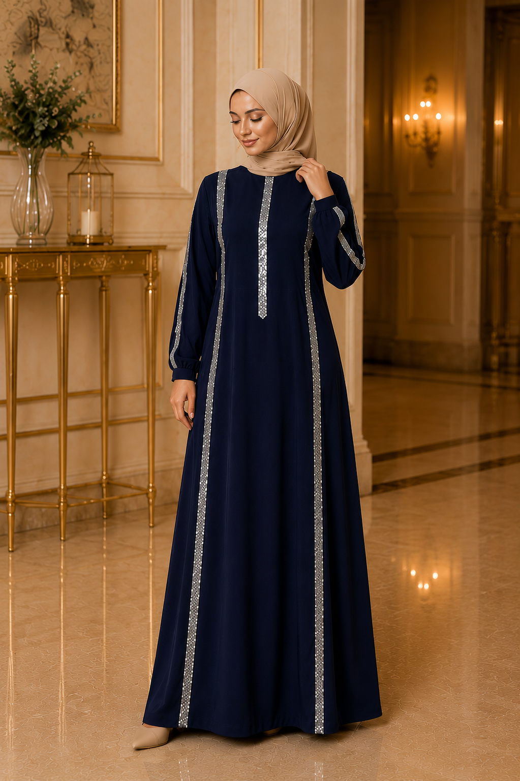 Elegant Modest Abaya with Shimmering Trim Heba Boutique