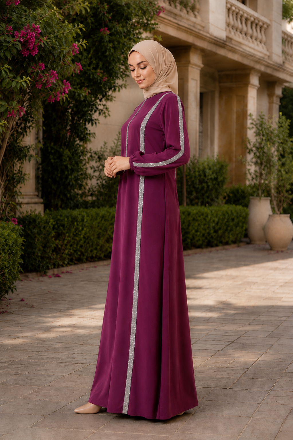 Elegant Modest Abaya with Shimmering Trim Heba Boutique