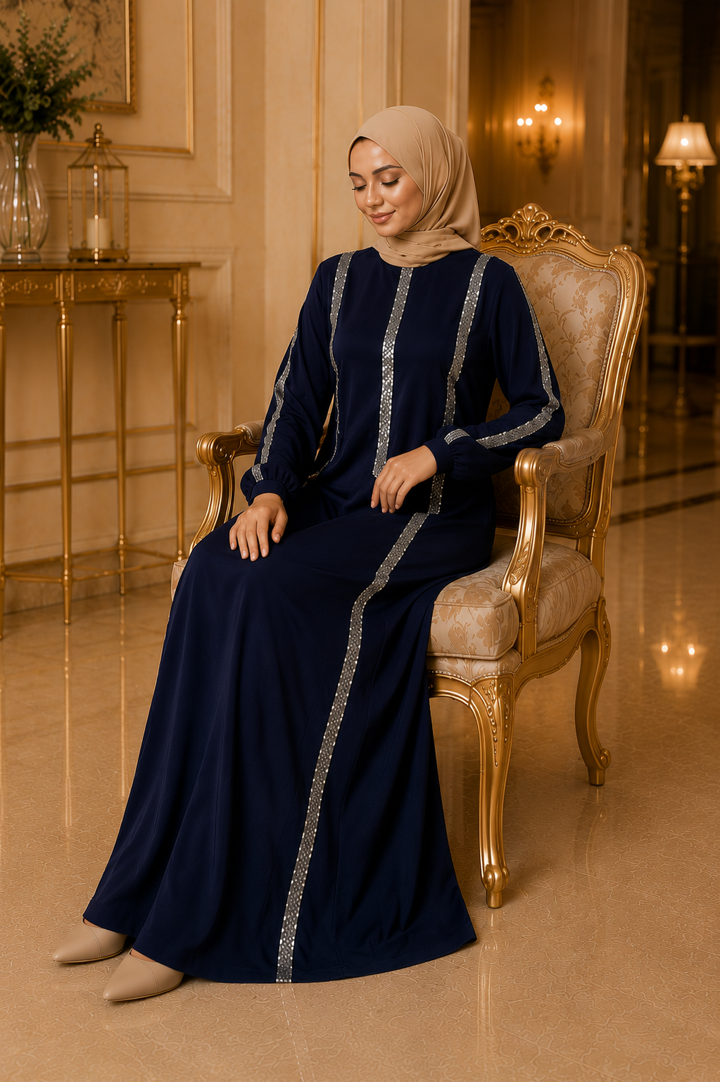 Elegant Modest Abaya with Shimmering Trim Heba Boutique
