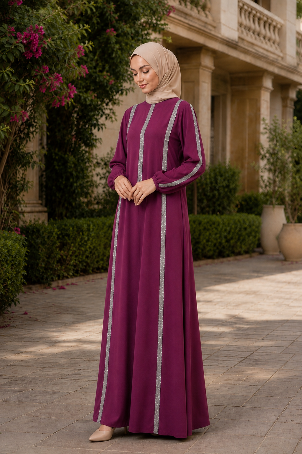 Elegant Modest Abaya with Shimmering Trim Heba Boutique