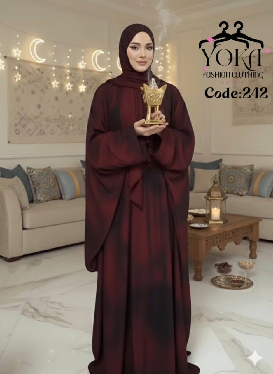 Burgundy Soft Crepe Modest Abaya – Elegant Free Size