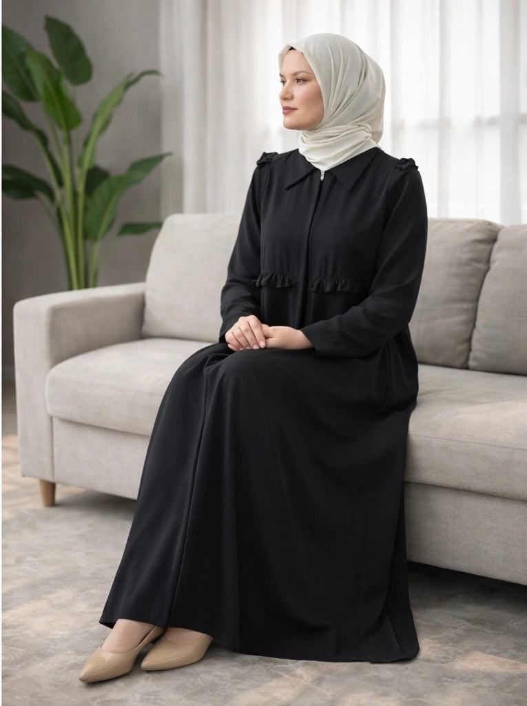 Black Crepe Abaya – Modest Elegant Long Sleeve Dress