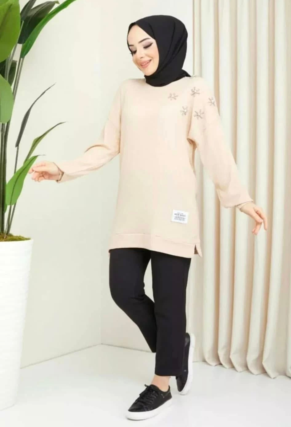 Modest Textured Tunic – Turkish Crepe Stretch Heba Boutique