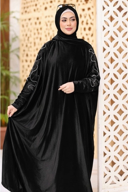 Embroidered Sleeve Velvet Abaya – Free Size | Prayer & Gatherings