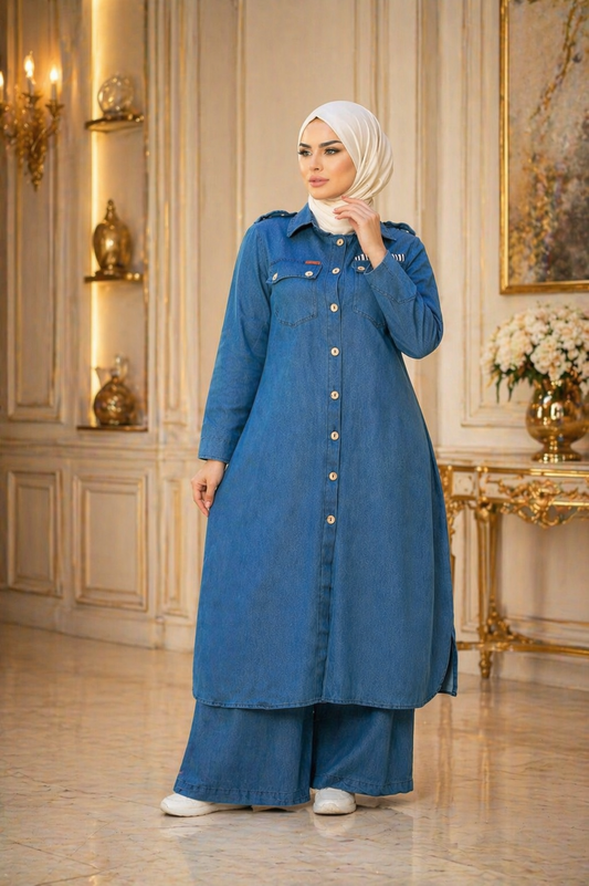 Denim Two-Piece Set | Modest & Stylish | Blue & Black Heba Boutique