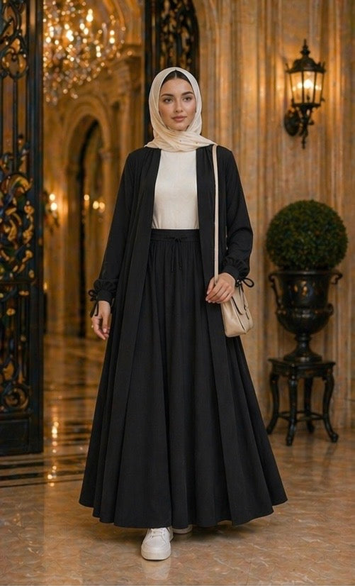 Modest Cardigan & Maxi Skirt Set – Elegant Everyday Outfit One size / Pink