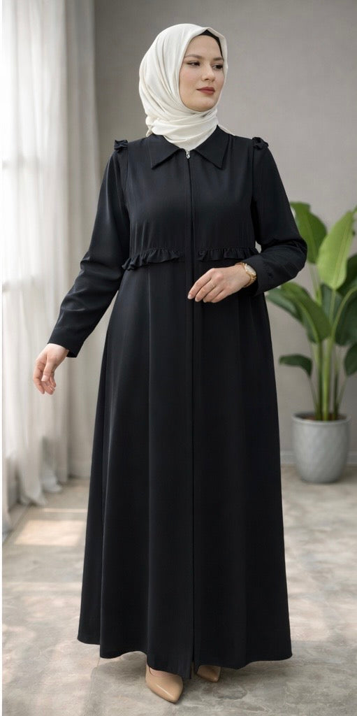 Black Crepe Abaya – Modest Elegant Long Sleeve Dress