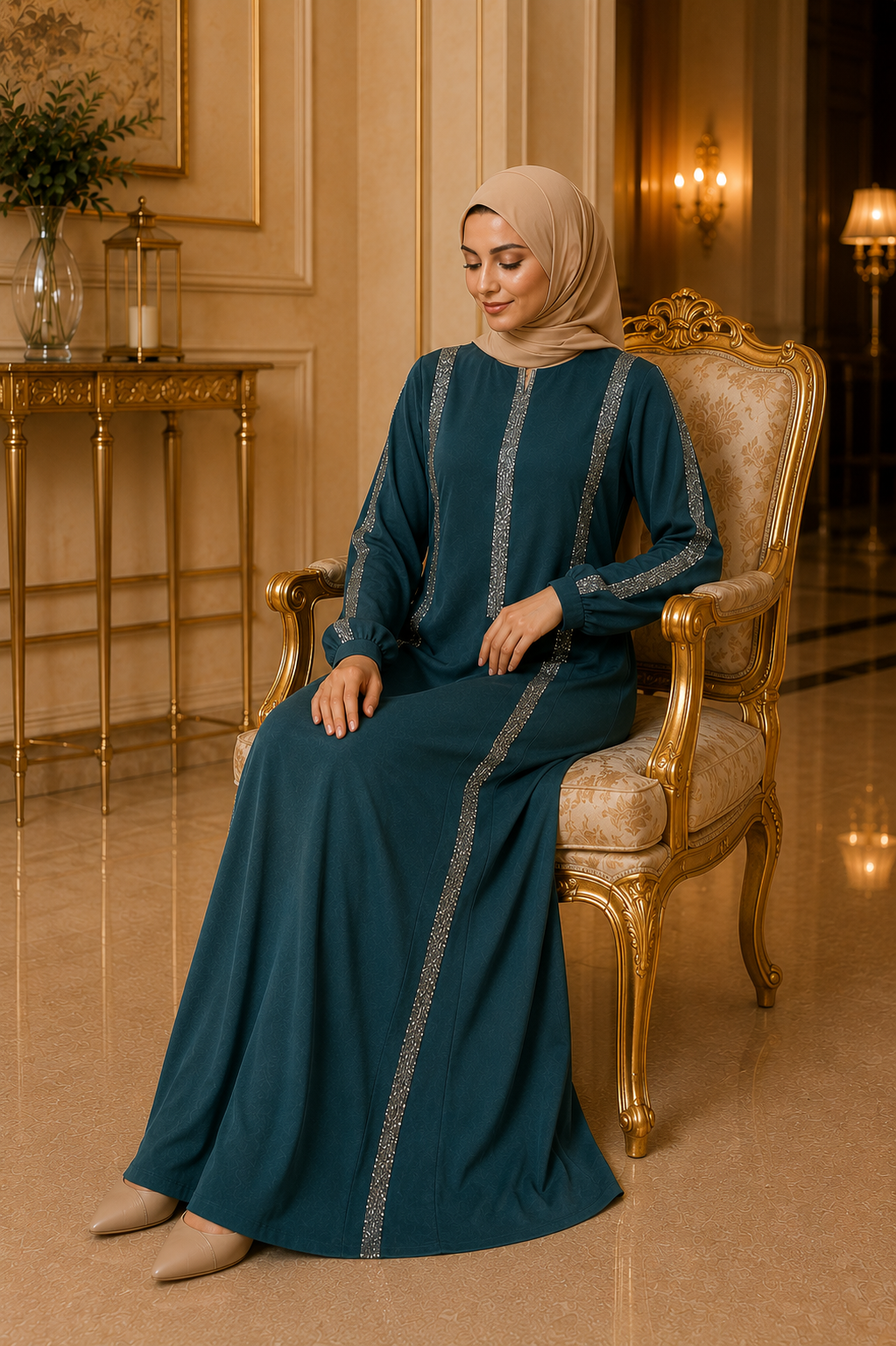 Elegant Modest Abaya with Shimmering Trim Heba Boutique
