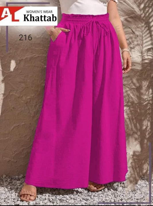 Fuchsia Wide-Leg Pants with Drawstring Waist and Side Pockets