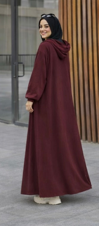 Ribbed Synthetic Velvet Modest Hoodie Dress Heba Boutique