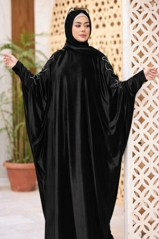 Embroidered Sleeve Velvet Abaya – Free Size | Prayer & Gatherings
