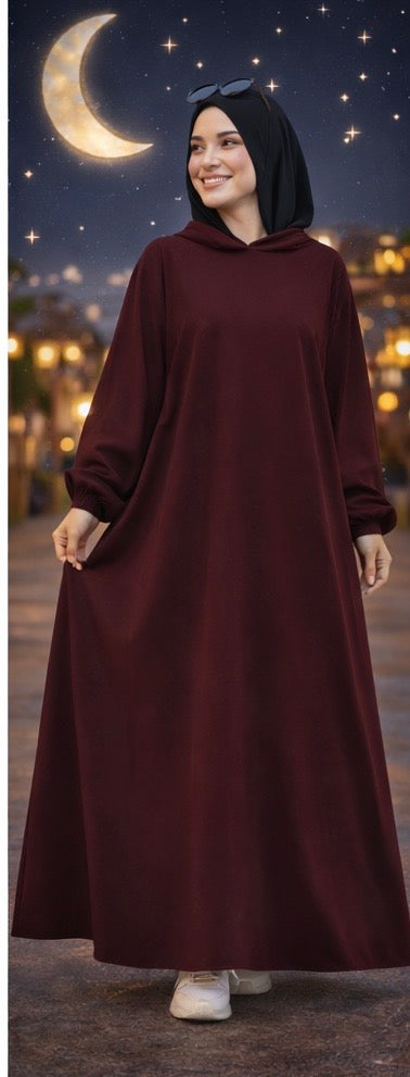 Ribbed Synthetic Velvet Modest Hoodie Dress Heba Boutique