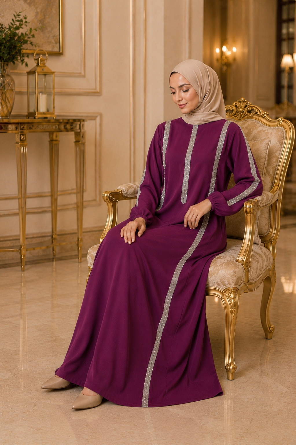 Elegant Modest Abaya with Shimmering Trim Heba Boutique