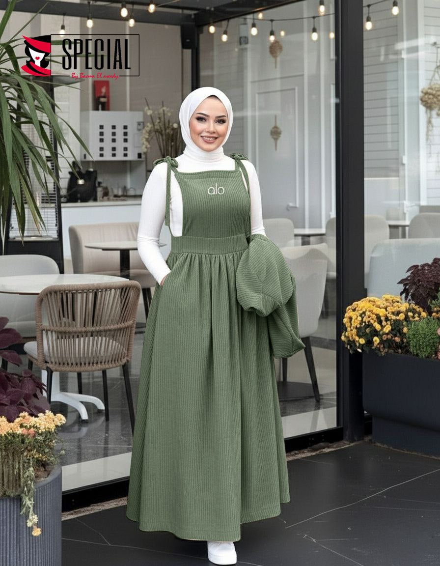 Ribbed Synthetic Velvet Two-Piece Modest Dress Set