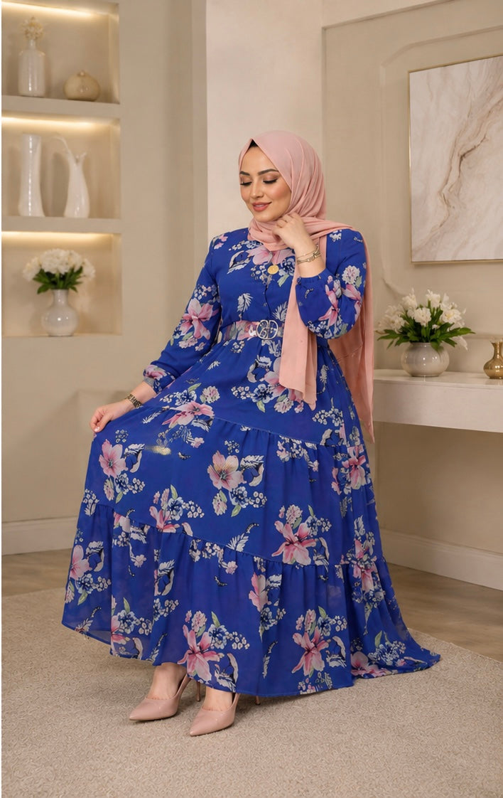 Chiffon Floral Modest Dress Heba Boutique