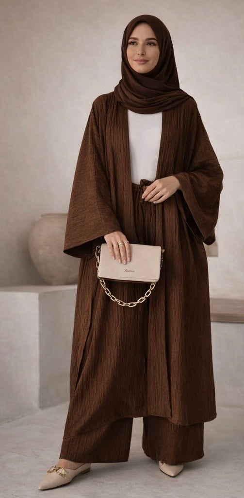 Elegant Open Abaya Set – Premium Fresca Fabric | Modest Style Heba Boutique