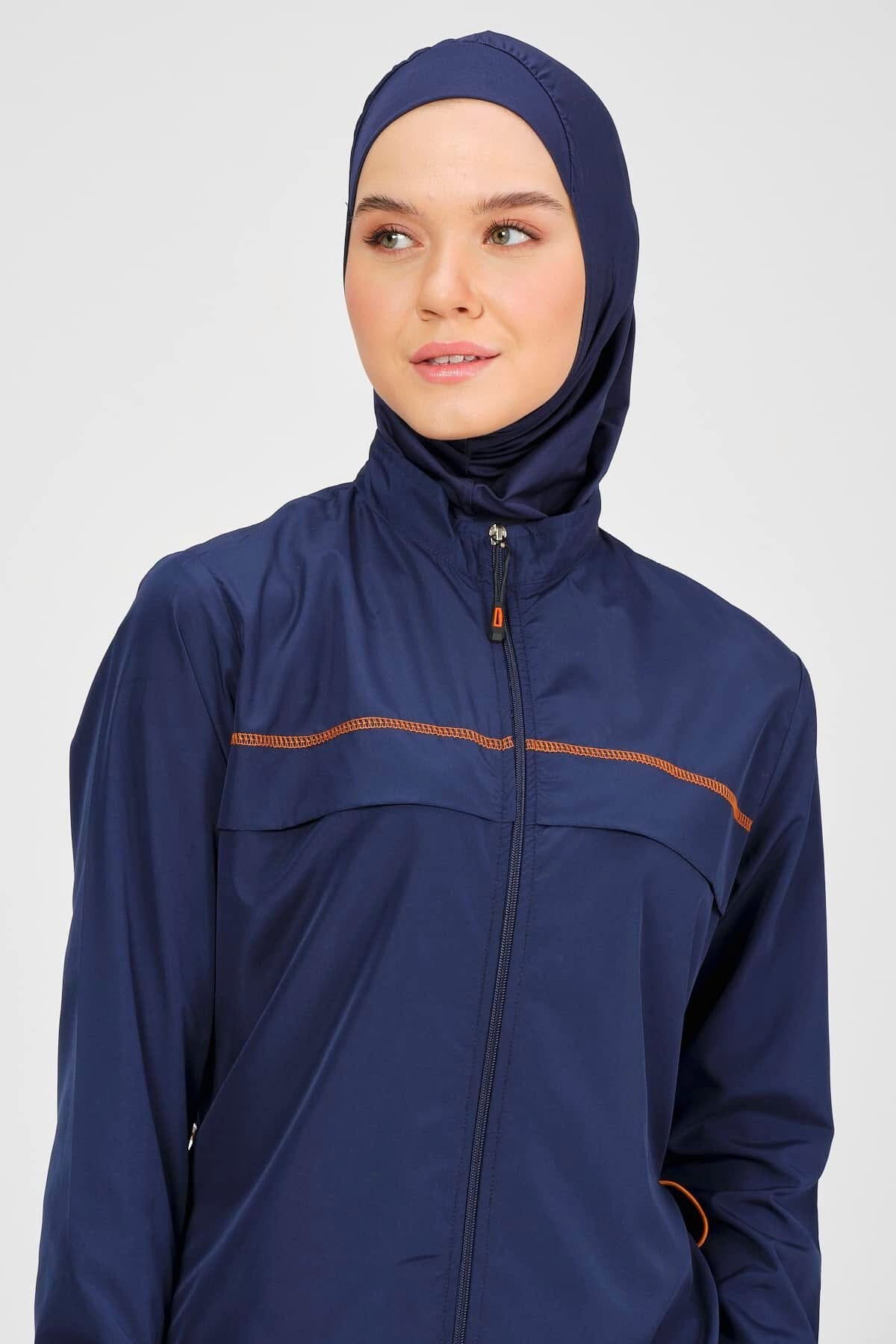 4-Piece Zip-Up Burkini Set – Black & Navy | S–6XL Heba Boutique