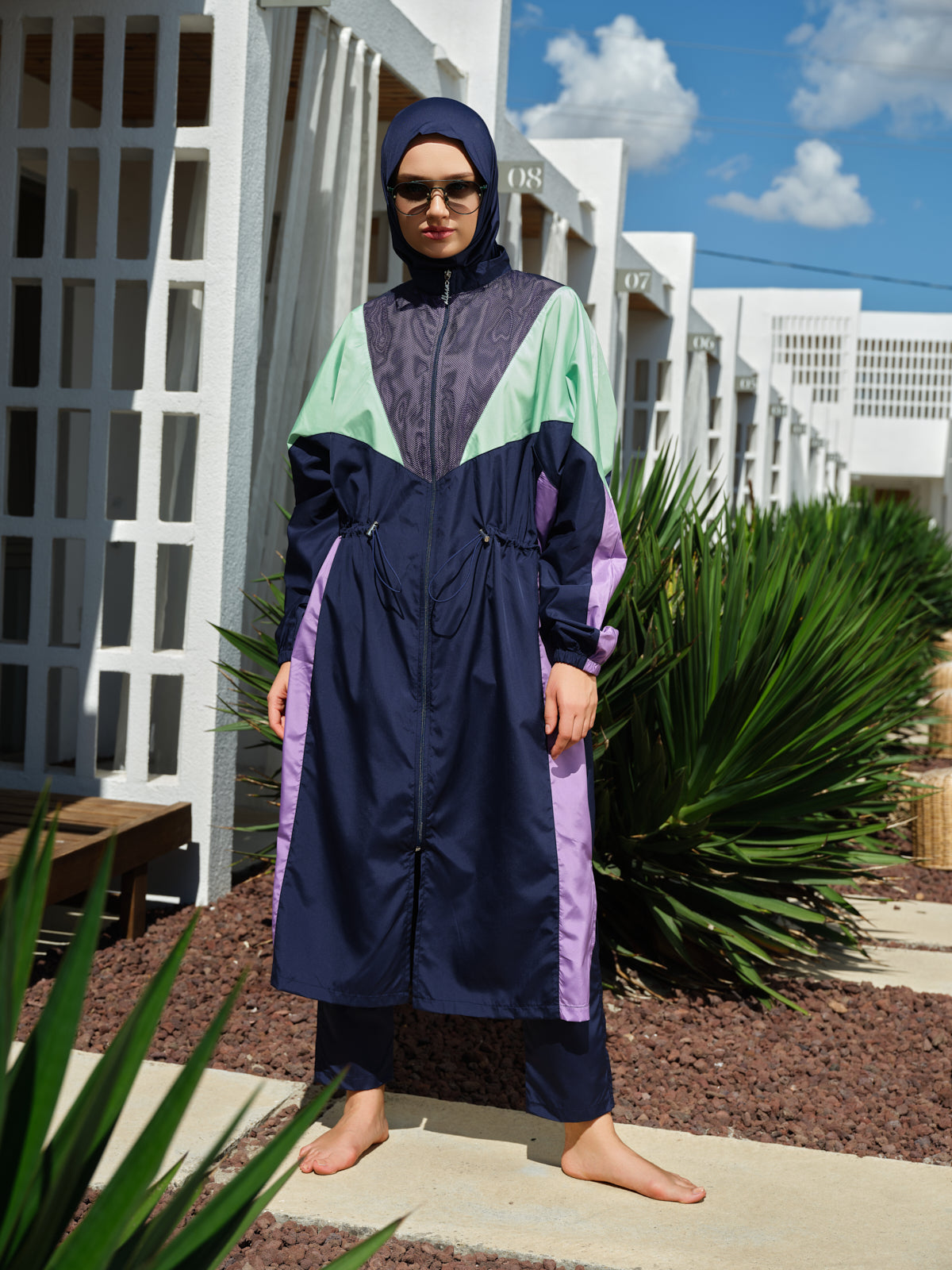 Sporty Modest Swim Set – Color Block Design Heba Boutique