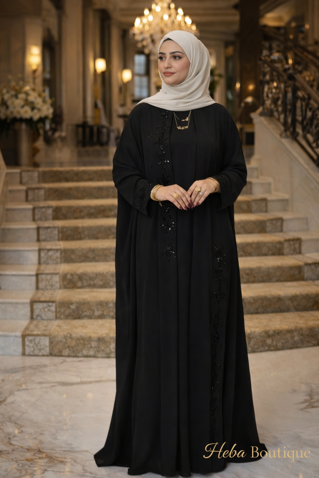 ✨ Elegant Black Embroidered Abaya – Luxury Modest Style Heba Boutique