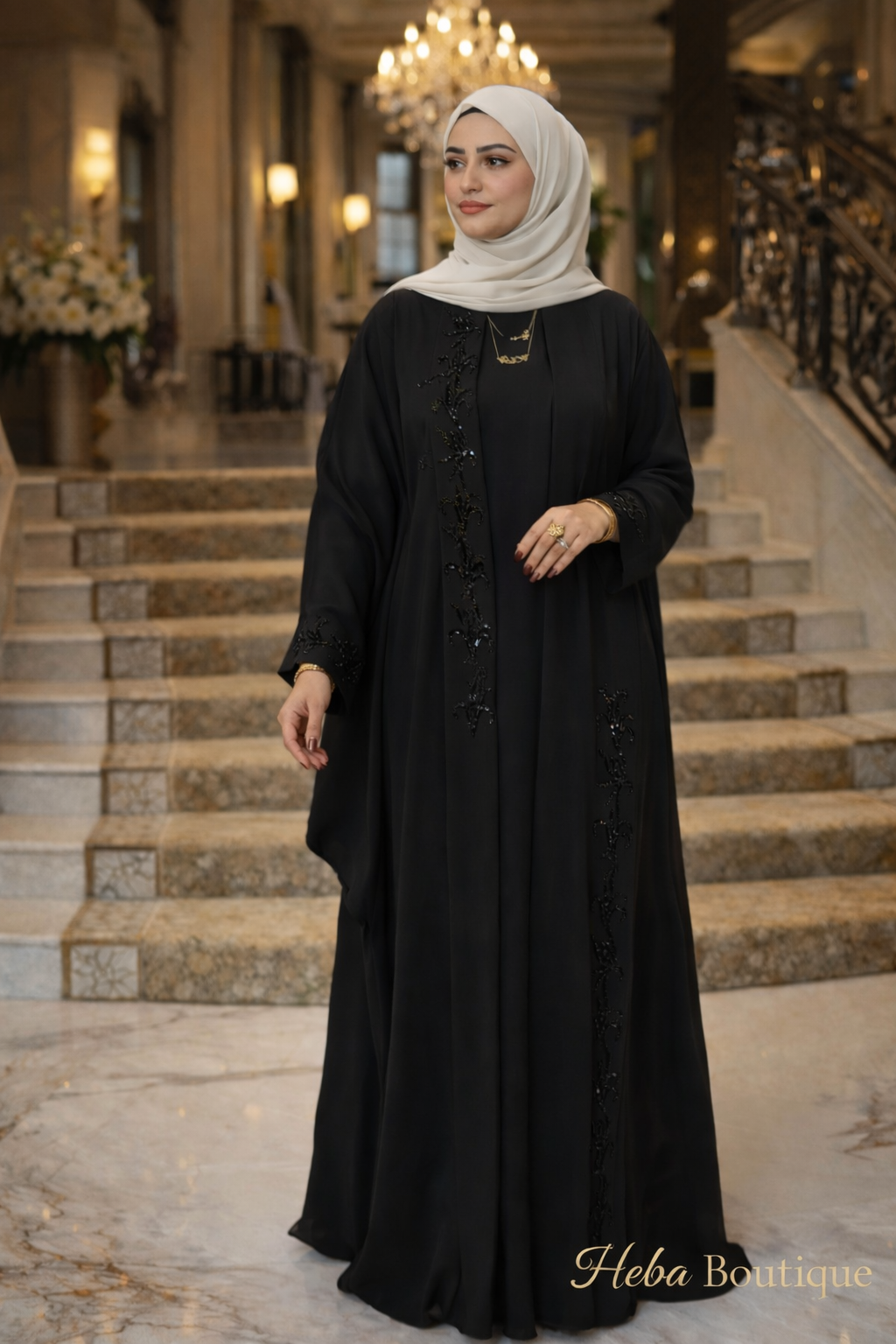 ✨ Elegant Black Embroidered Abaya – Luxury Modest Style Heba Boutique