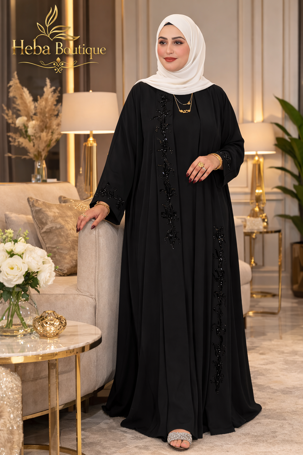 ✨ Elegant Black Embroidered Abaya – Luxury Modest Style Heba Boutique