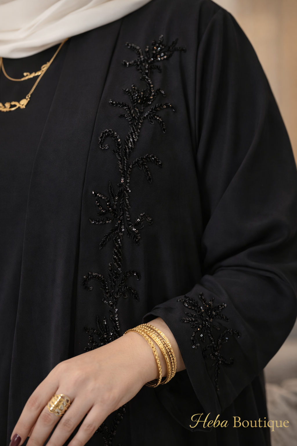 ✨ Elegant Black Embroidered Abaya – Luxury Modest Style Heba Boutique