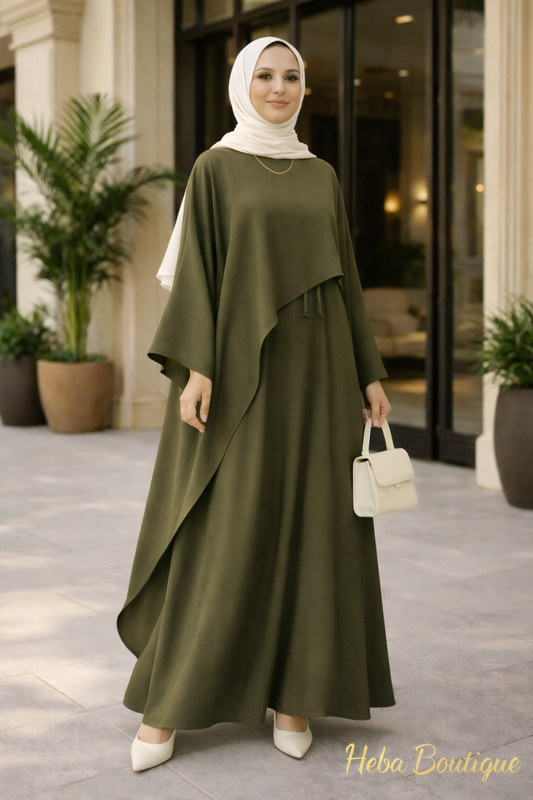 Elegant Linen Two-Piece Modest Set – Premium Flowing Design Heba Boutique