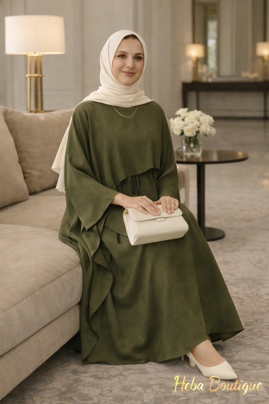 Elegant Linen Two-Piece Modest Set – Premium Flowing Design Heba Boutique