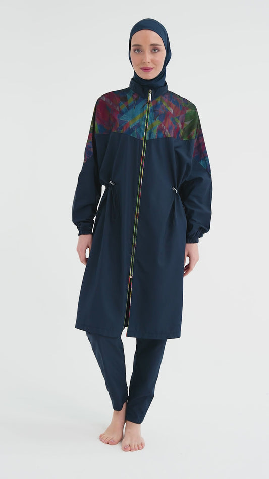 Modest Swimwear Set – Printed Long Top & Flare Pant